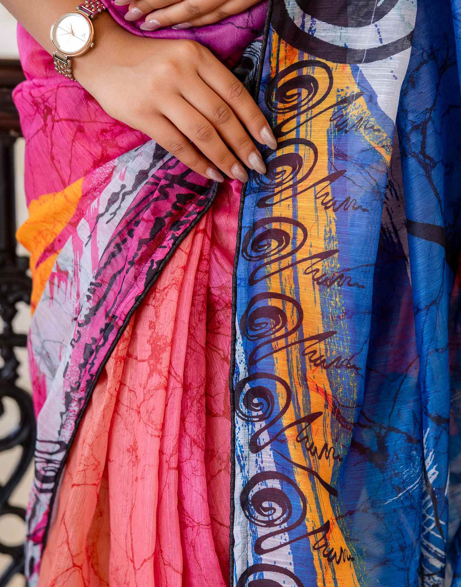 Ready To Wear Multicoloured Cotton Floral Printed Saree