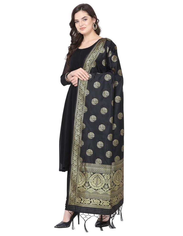 Vibrant Black Coloured Poly Silk Jacquard Banarasi Dupatta | Sudathi