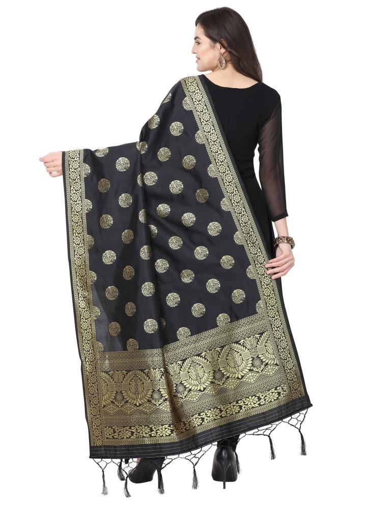 Vibrant Black Coloured Poly Silk Jacquard Banarasi Dupatta | Sudathi