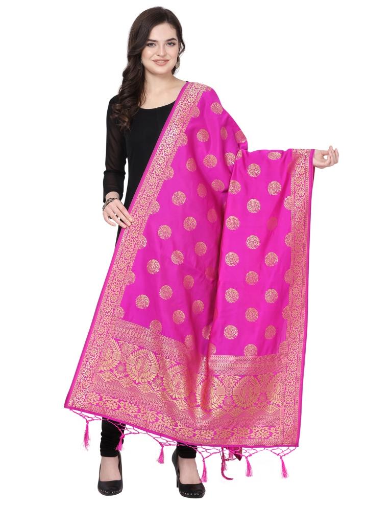 Marvelous Pink Coloured Poly Silk Jacquard Banarasi Dupatta | Sudathi