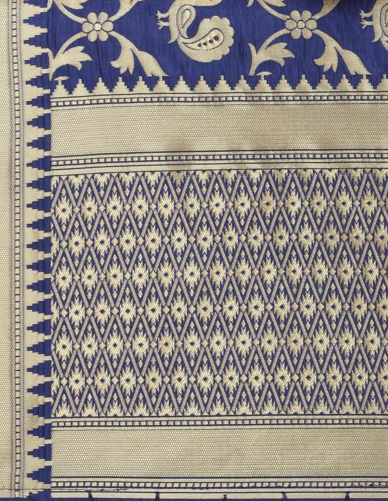 Stylish Navy Blue Coloured Poly Silk Jacquard Banarasi Dupatta | Sudathi