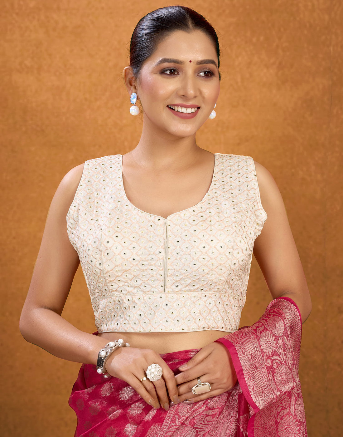 White Silk Sequence Blouse