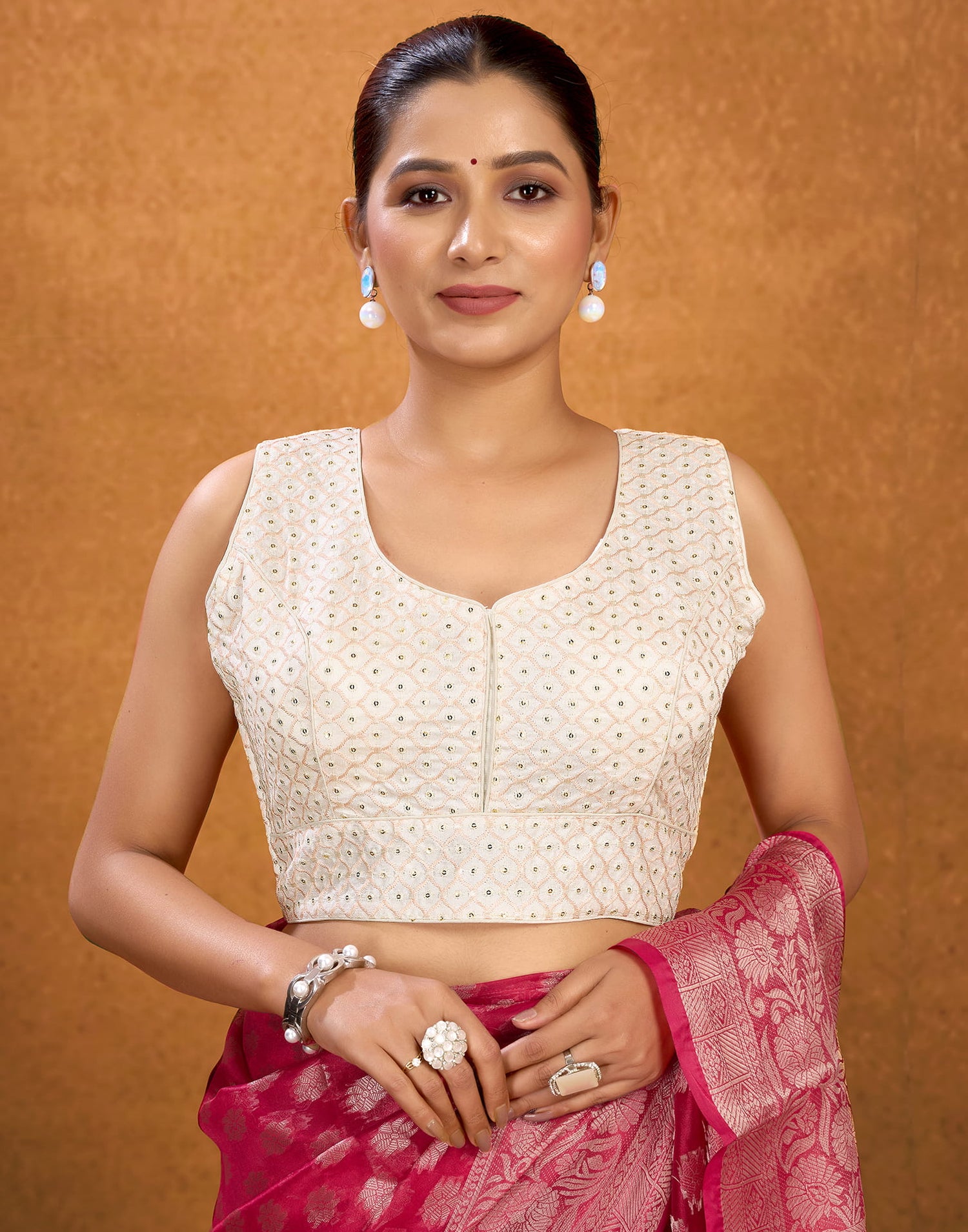 White Silk Sequence Blouse