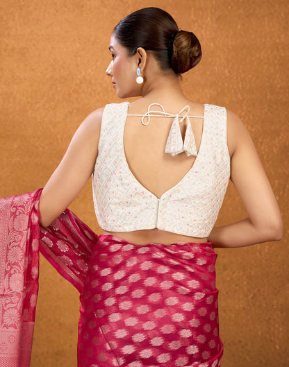 White Silk Sequence Embroidery Blouse