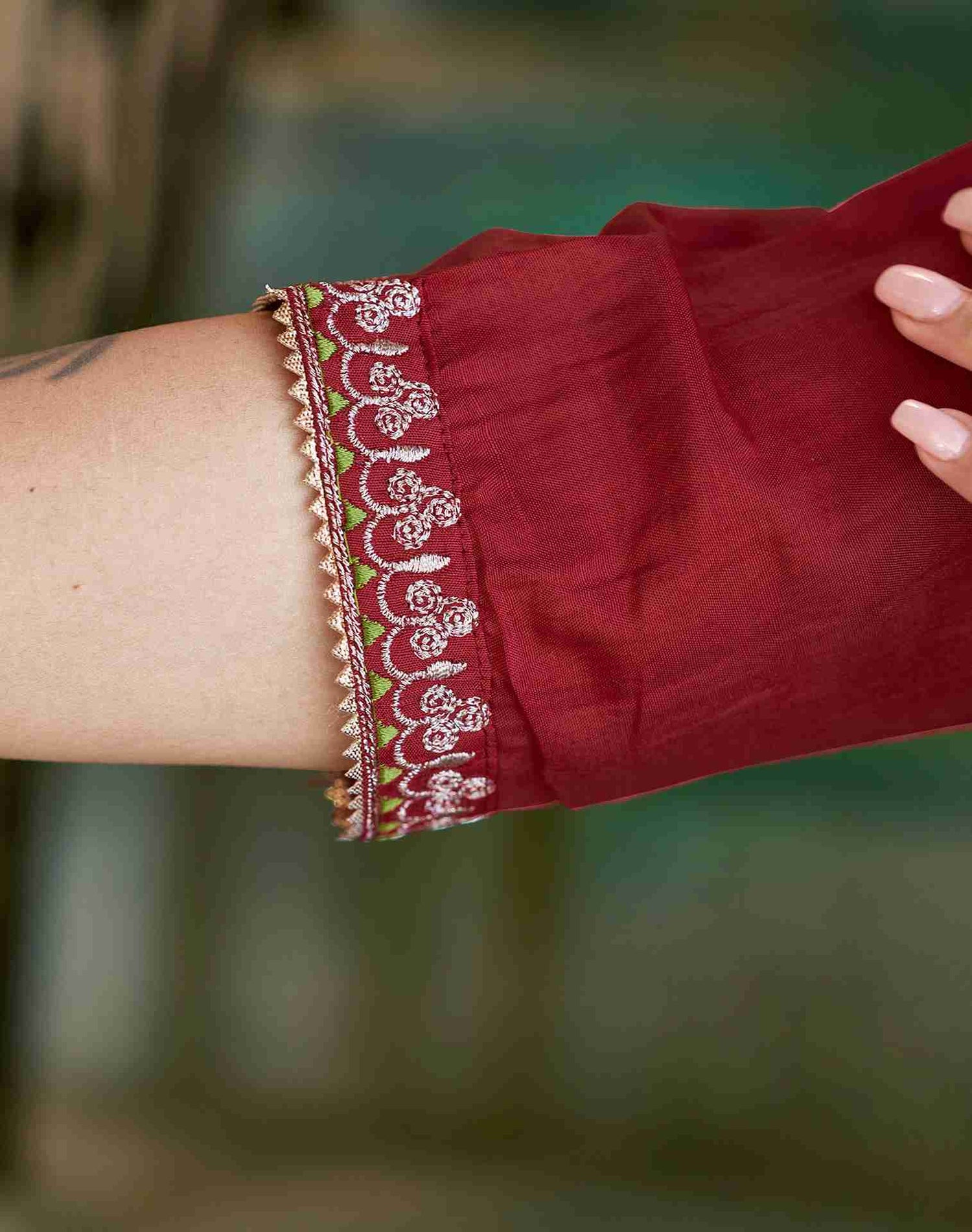 Maroon Plain Chinnon Straight Kurta With Pant And Dupatta