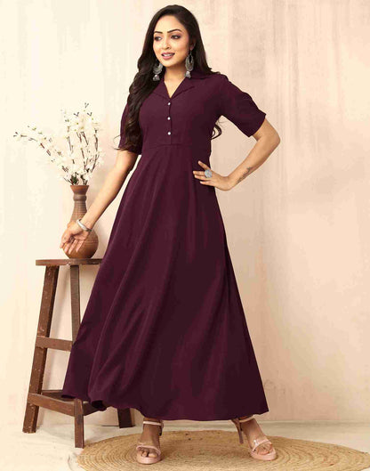 Maroon Polyester Plain Dress