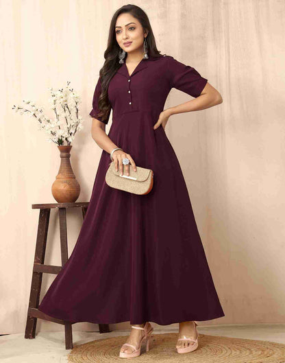 Maroon Polyester Plain Dress