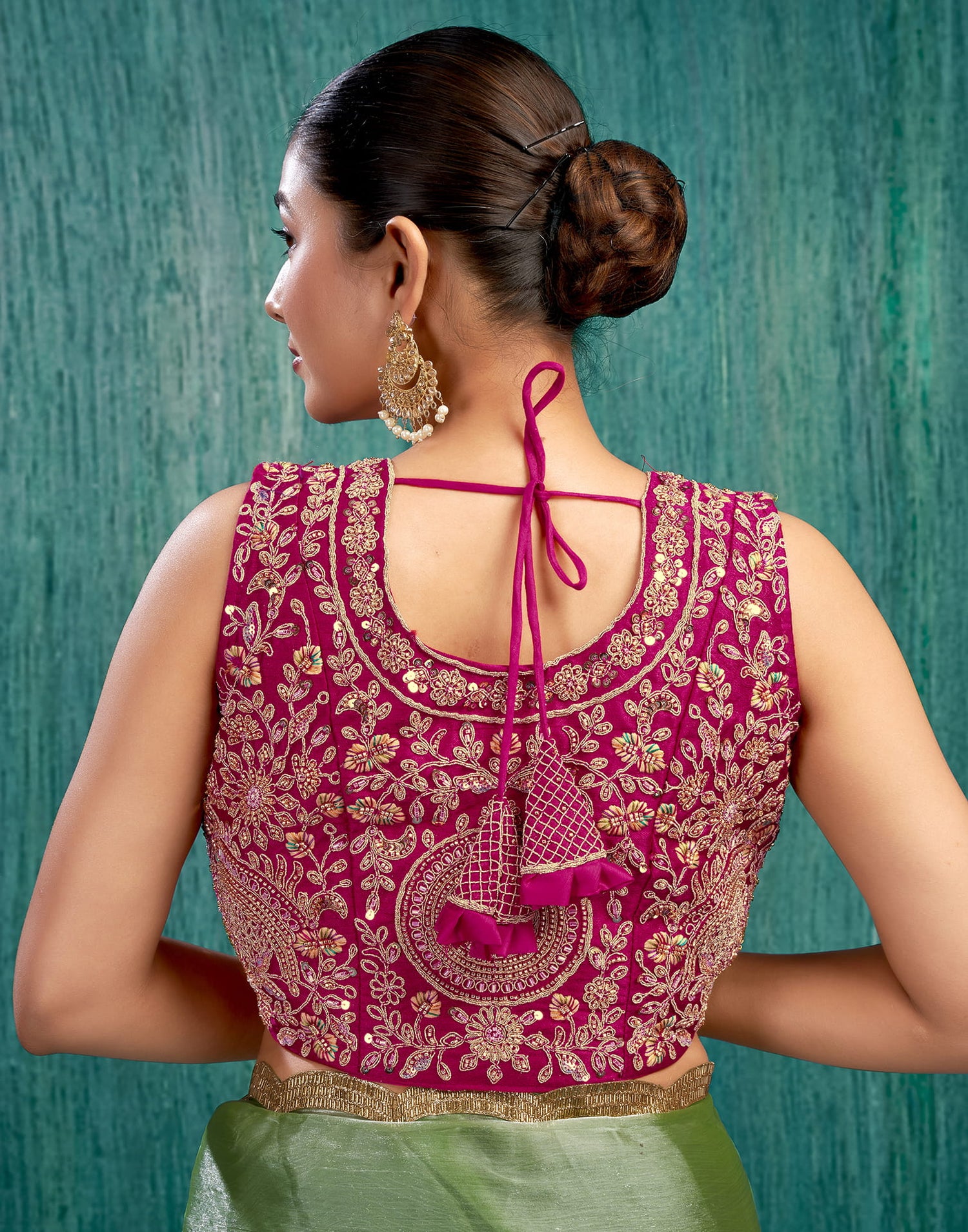 Rani Pink Silk Plain Embroidery Blouse