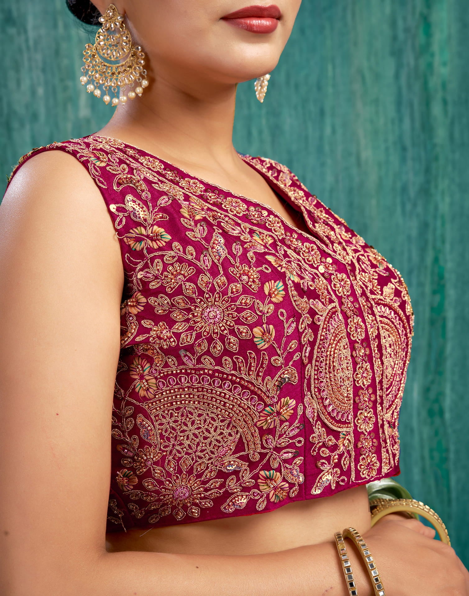 Rani Pink Silk Plain Embroidery Blouse