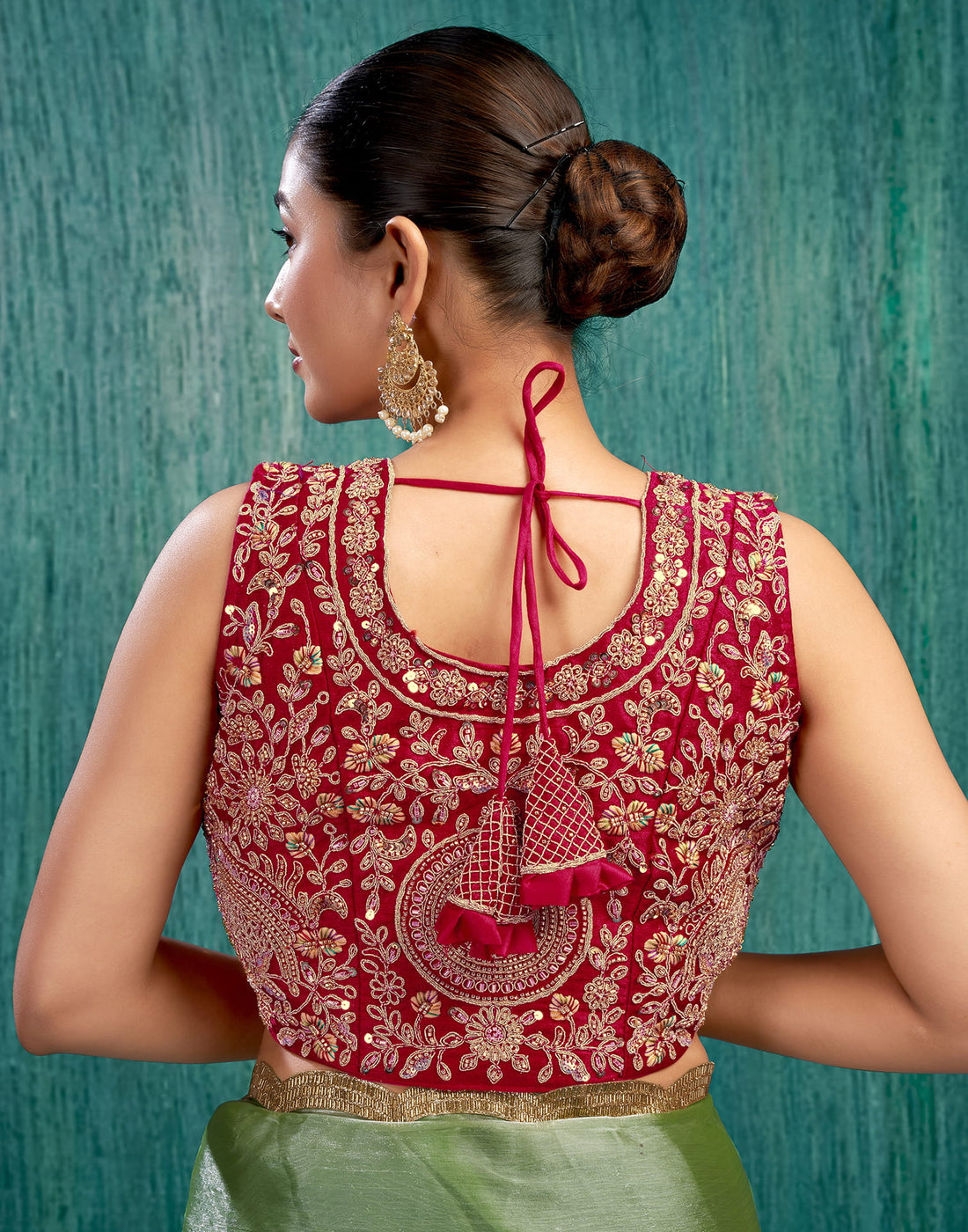 Red Silk Plain Embroidery Blouse