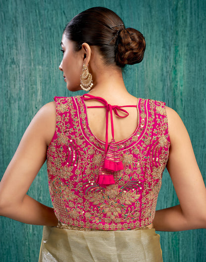 Rani Pink Silk Plain Embroidery Blouse