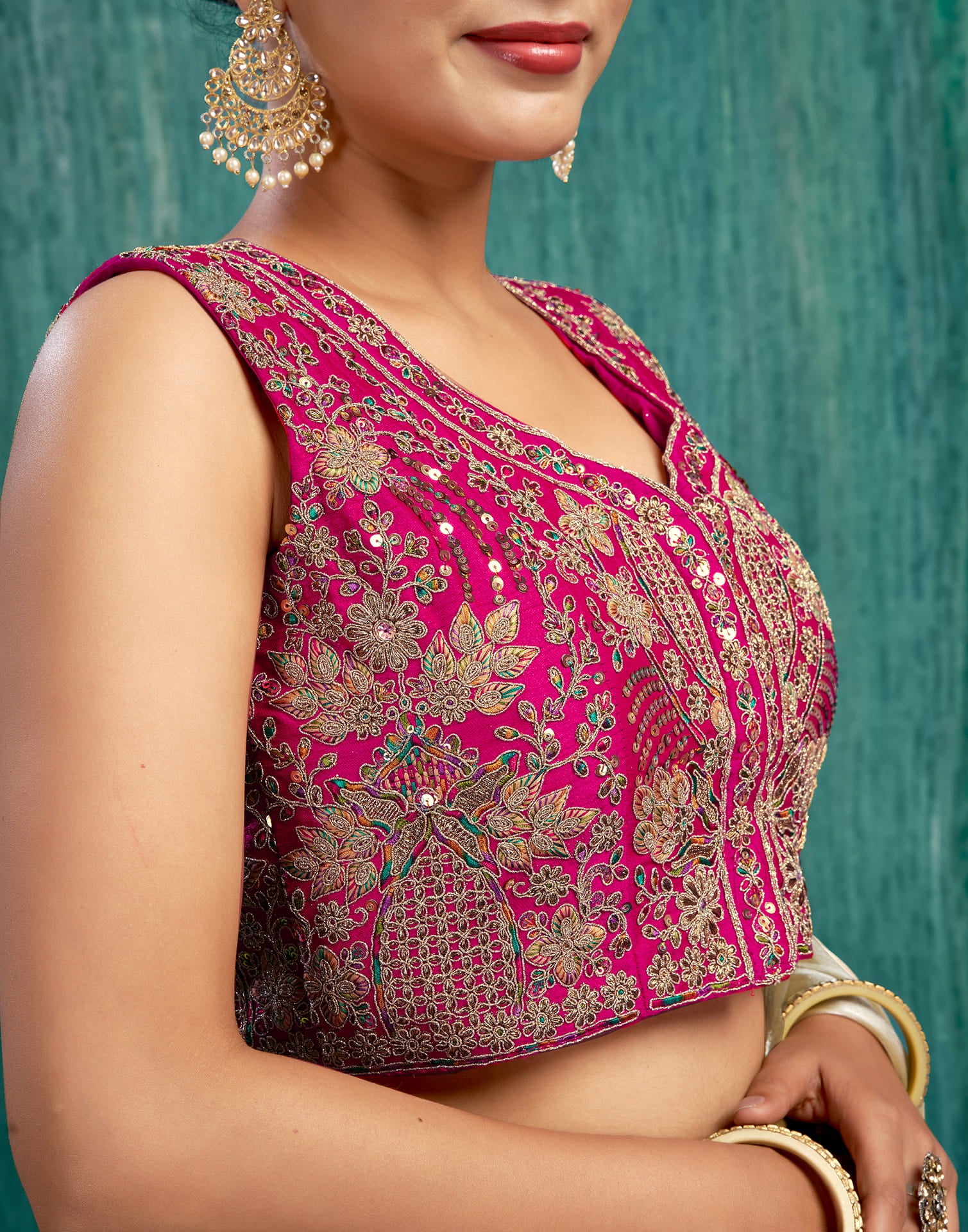 Rani Pink Silk Plain Embroidery Blouse