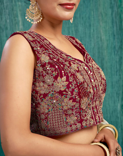 Maroon Silk Plain Embroidery Blouse