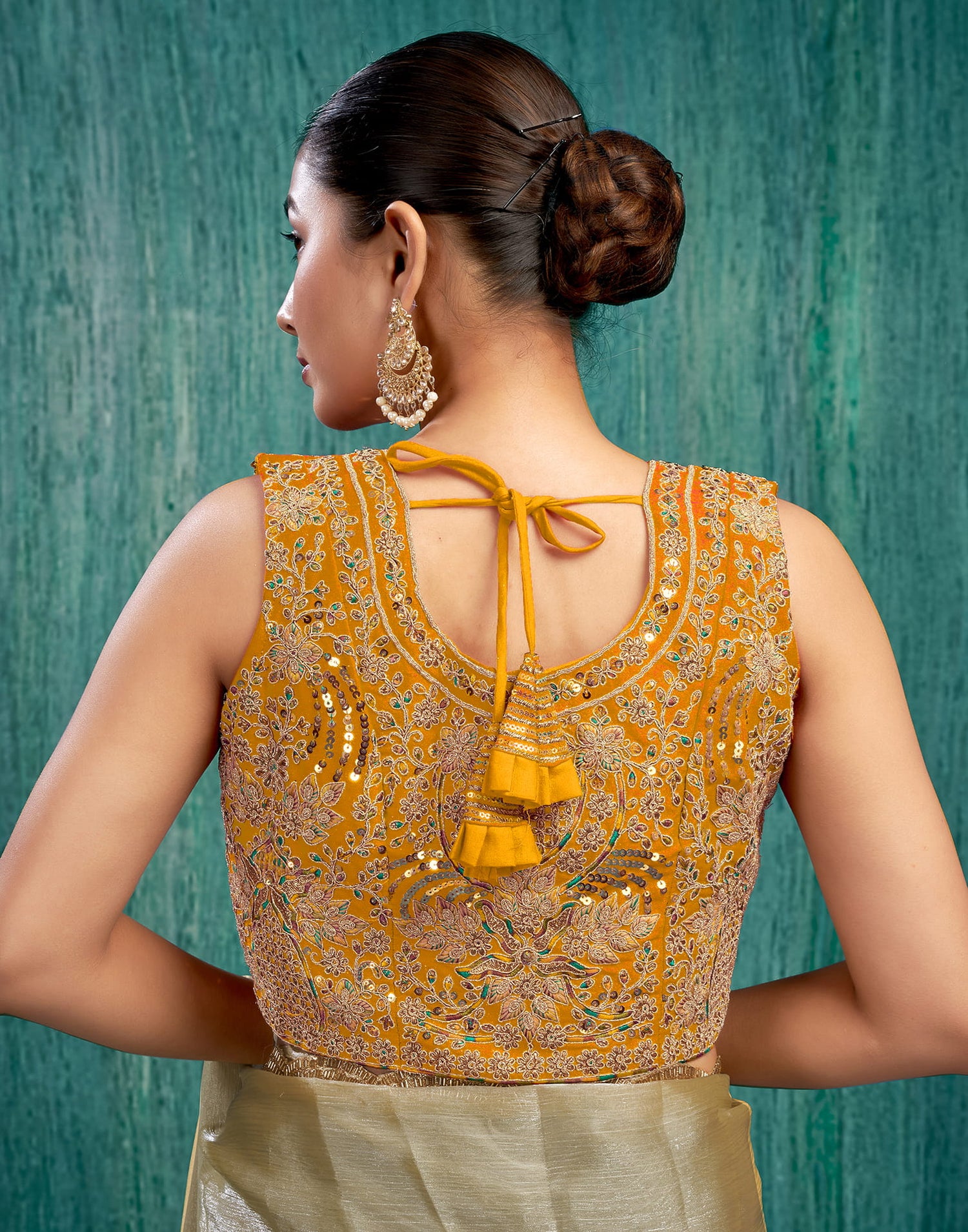 Turmeric Yellow Silk Plain Embroidery Blouse