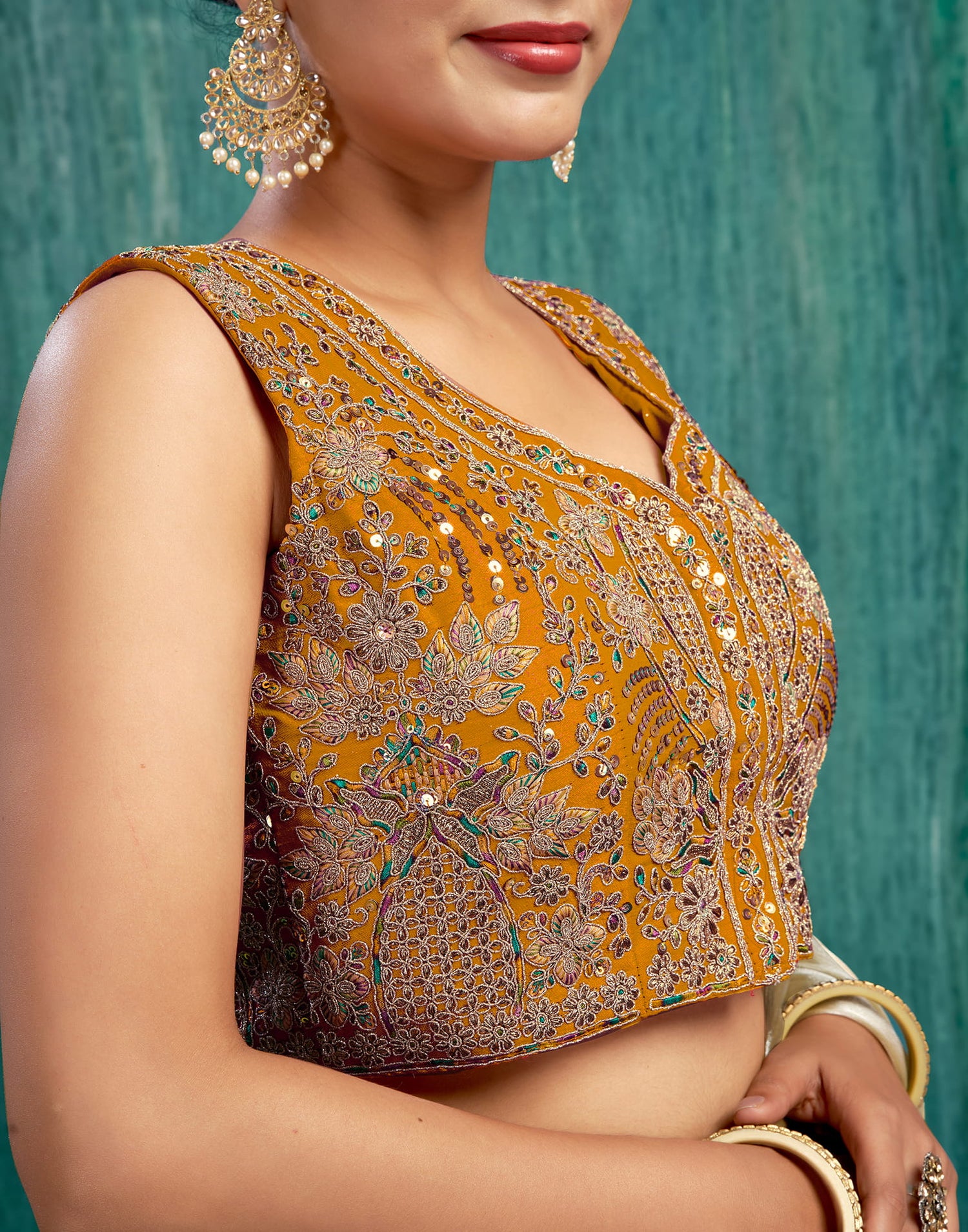 Turmeric Yellow Silk Plain Embroidery Blouse