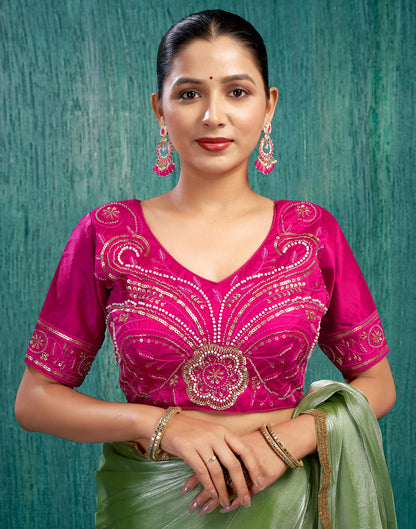 Rani Pink Silk Plain Embroidery Blouse