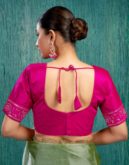 Rani Pink Silk Plain Embroidery Blouse