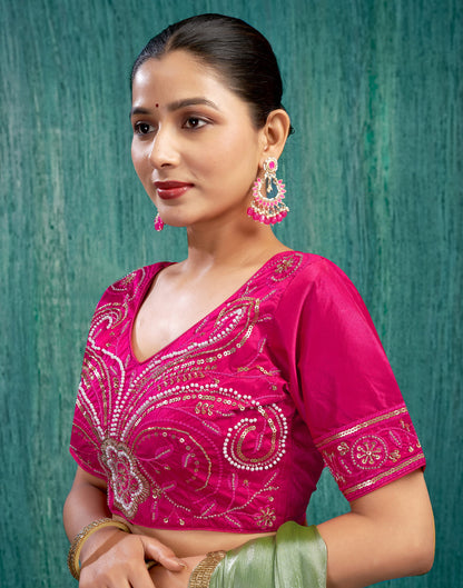 Rani Pink Silk Plain Embroidery Blouse