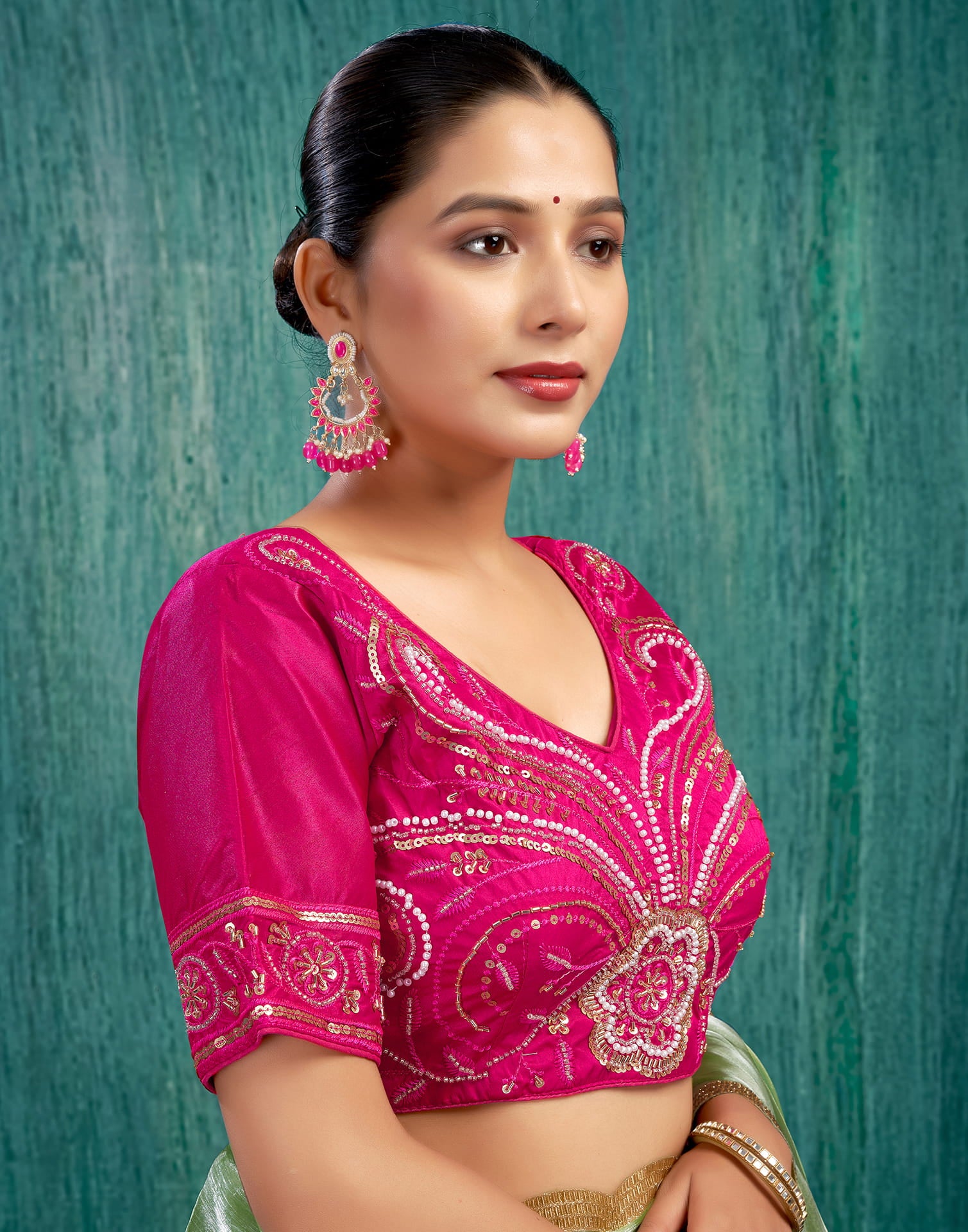 Rani Pink Silk Plain Embroidery Blouse