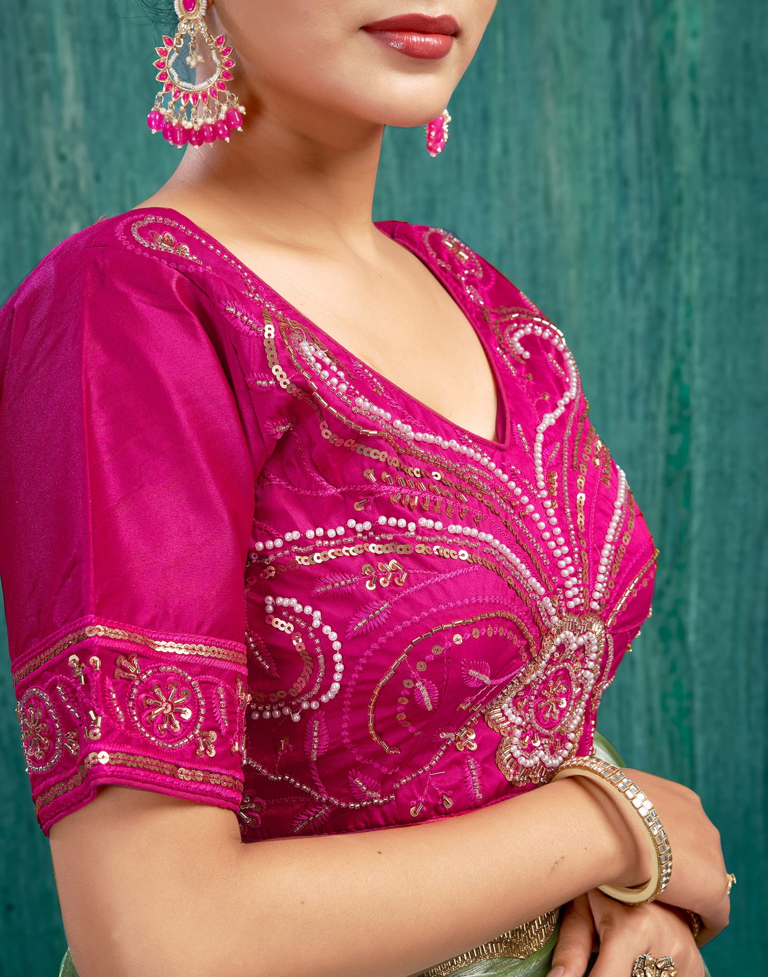 Rani Pink Silk Plain Embroidery Blouse