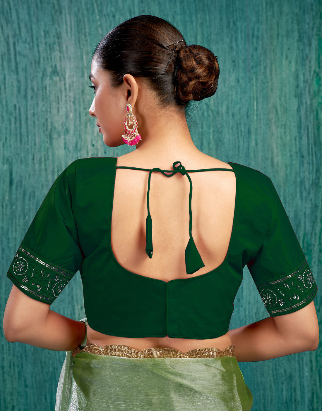 Green Silk Plain Embroidery Blouse