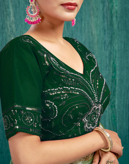 Green Silk Plain Embroidery Blouse