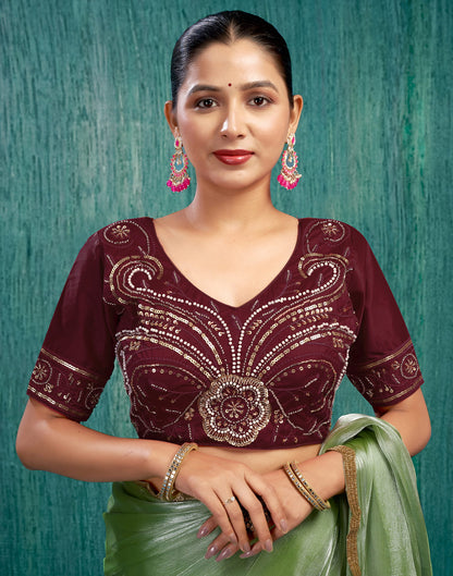 Maroon Silk Plain Embroidery Blouse