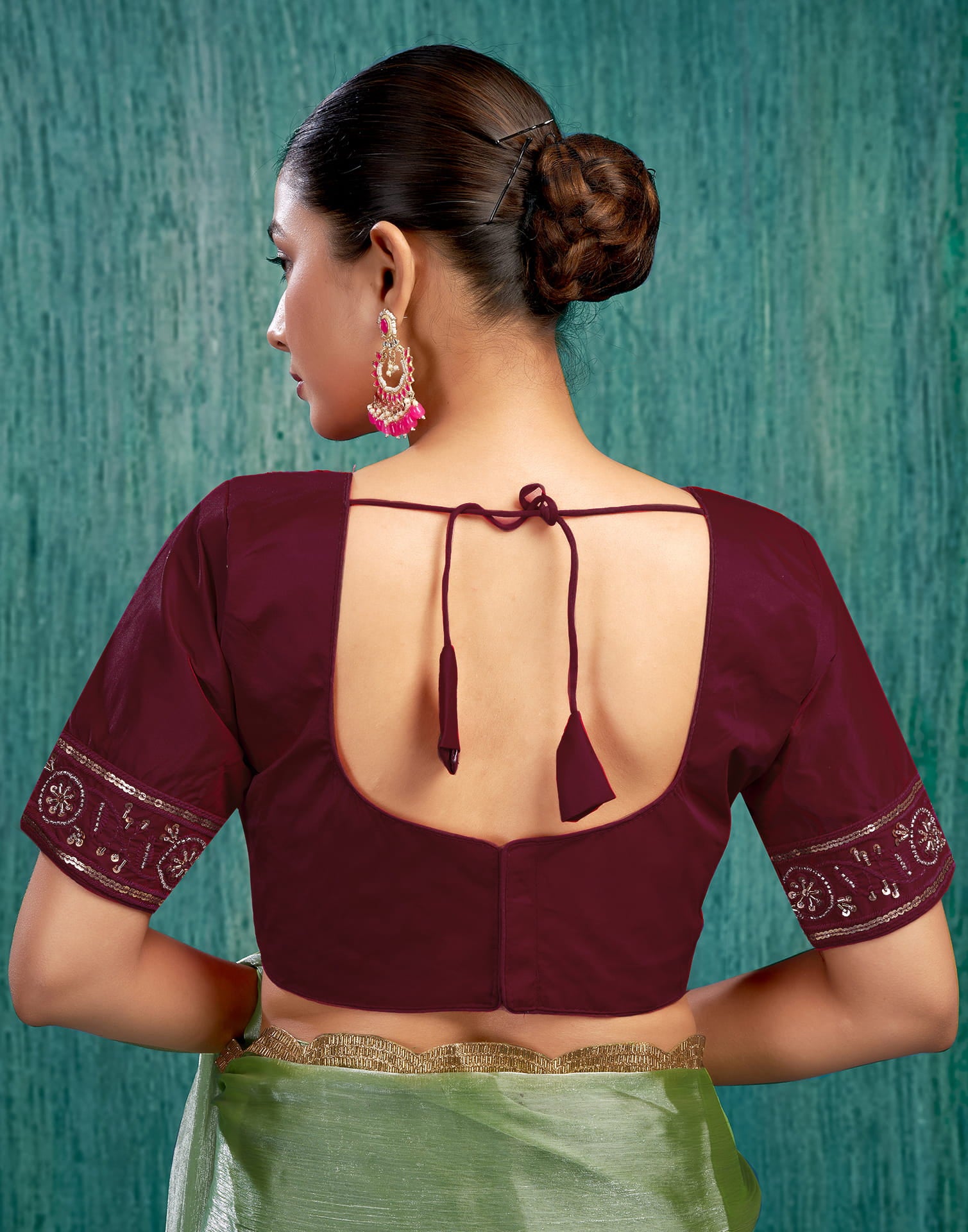 Maroon Silk Plain Embroidery Blouse