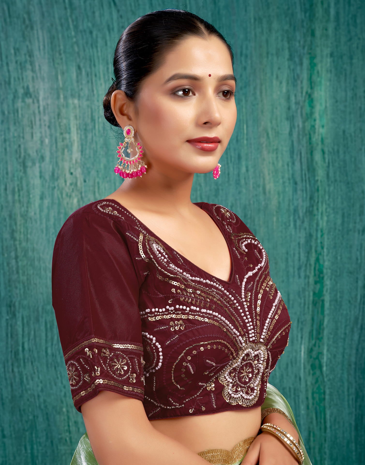 Maroon Silk Plain Embroidery Blouse