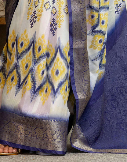 Ready To Wear Off White Silk Printed Saree