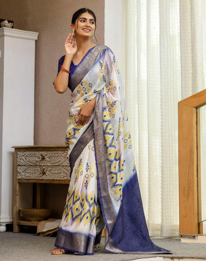 Ready To Wear Off White Silk Printed Saree