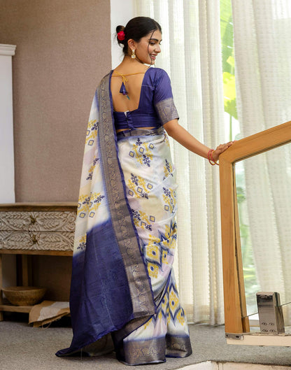 Ready To Wear Off White Silk Printed Saree