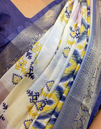 Ready To Wear Off White Silk Printed Saree