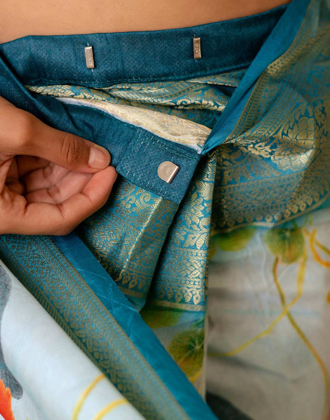 Ready To Wear Aqua Blue Silk Printed Saree