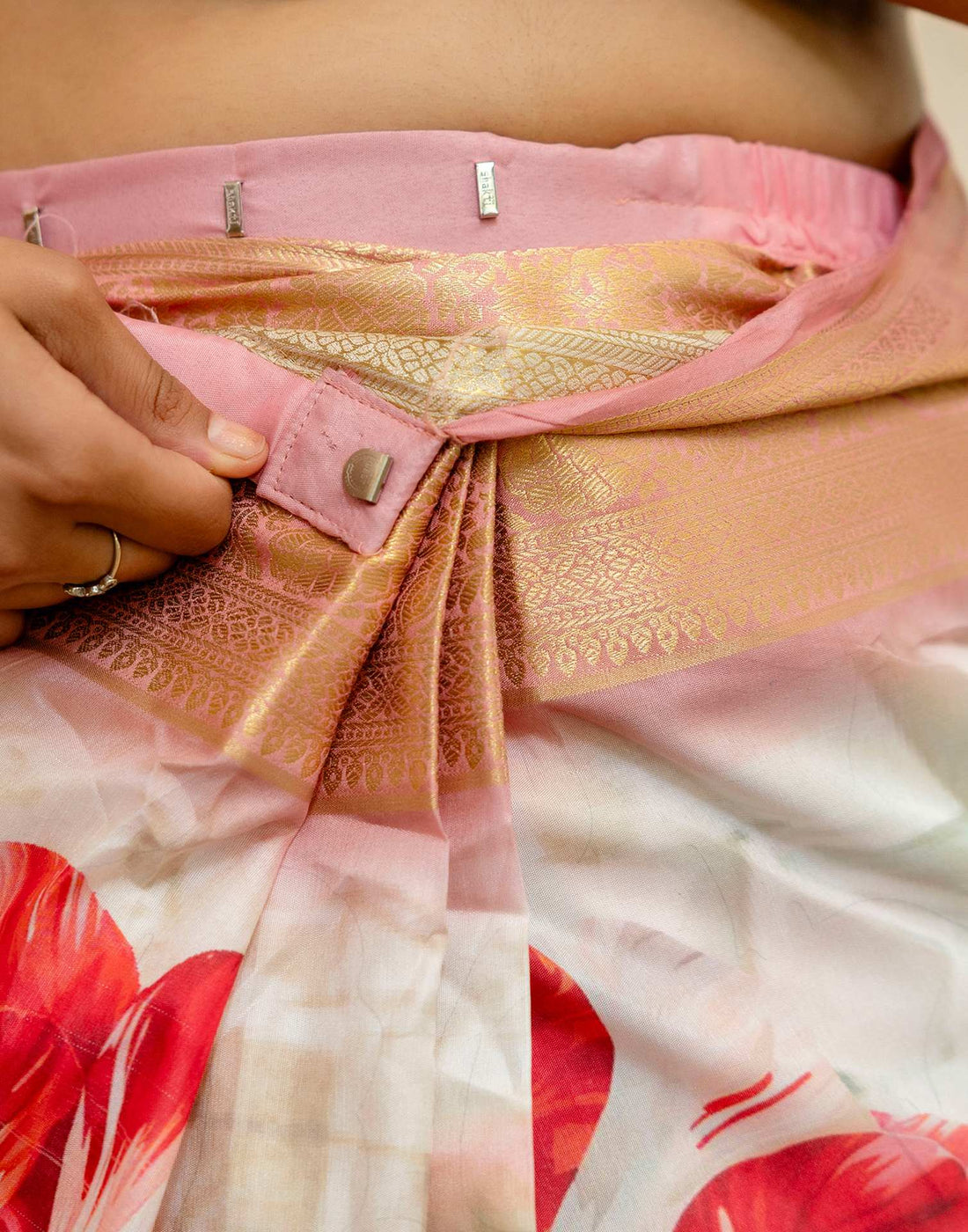 Ready To Wear Off White Silk Printed Saree