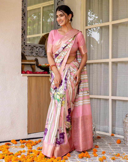 Ready To Wear Pink Silk Printed Saree