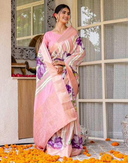 Ready To Wear Pink Silk Printed Saree