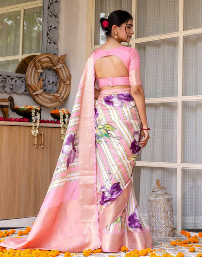 Ready To Wear Pink Silk Printed Saree