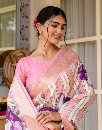 Ready To Wear Pink Silk Printed Saree