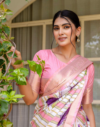 Ready To Wear Pink Silk Printed Saree