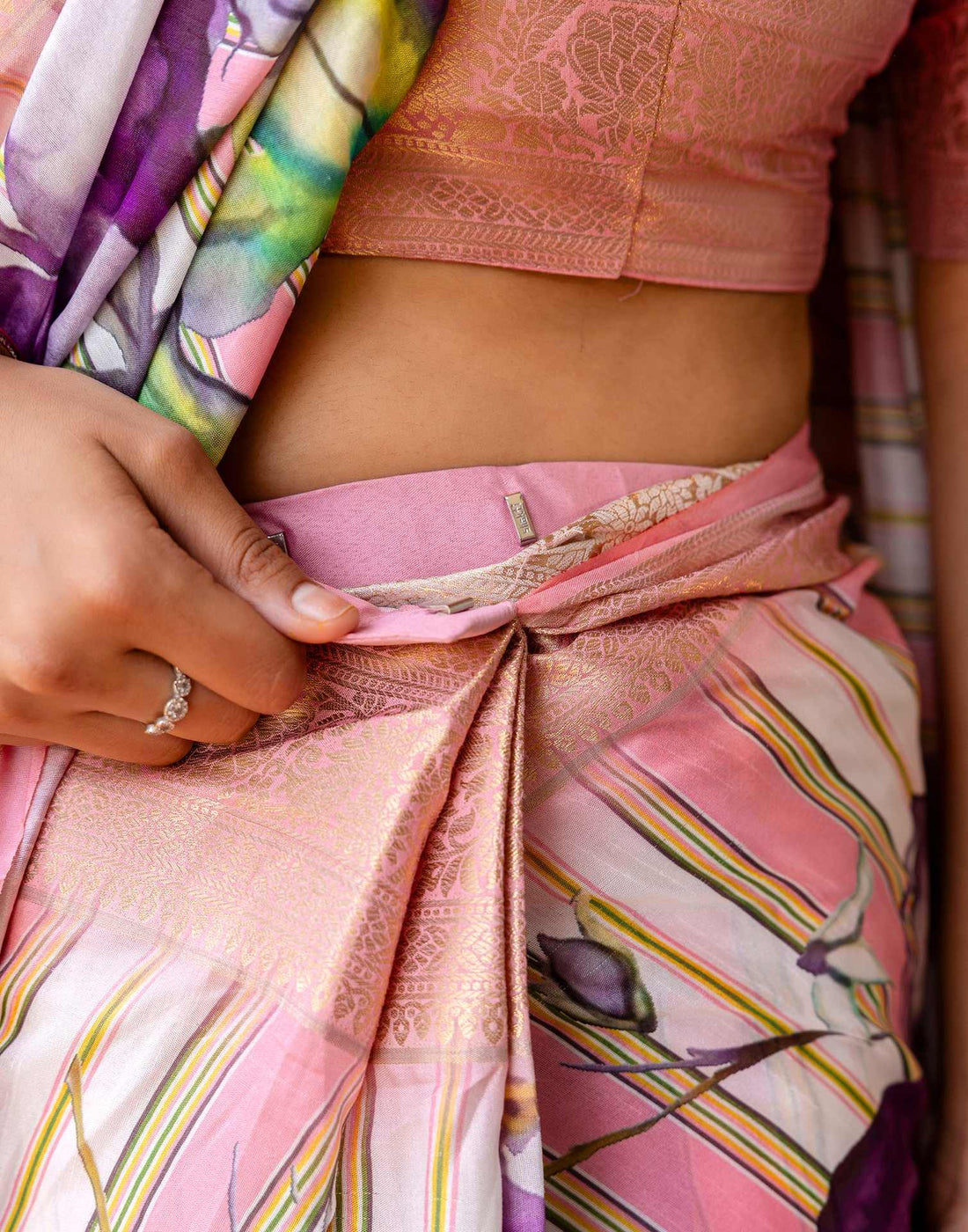 Ready To Wear Pink Silk Printed Saree