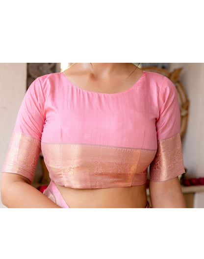 Ready To Wear Pink Silk Printed Saree