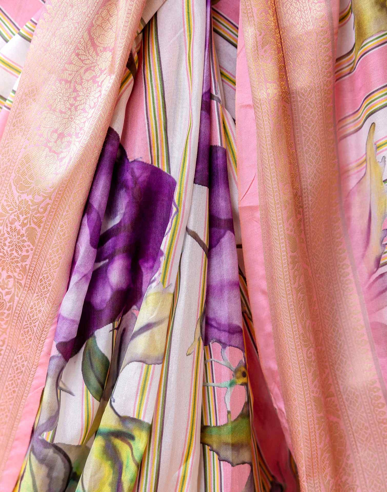 Ready To Wear Pink Silk Printed Saree