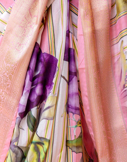 Ready To Wear Pink Silk Printed Saree