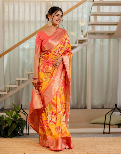 Ready To Wear Yellow Silk Printed Saree