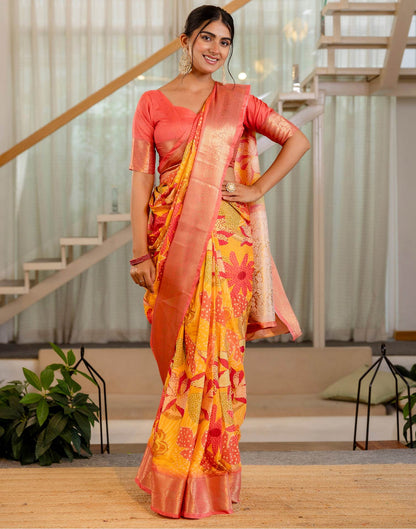 Ready To Wear Yellow Silk Printed Saree