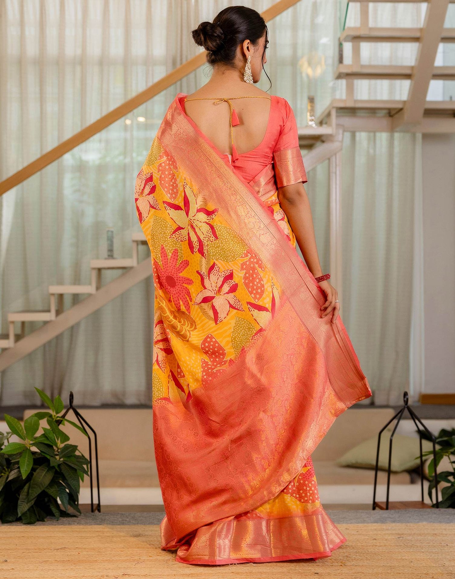 Ready To Wear Yellow Silk Printed Saree
