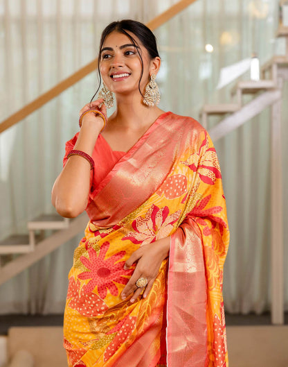 Ready To Wear Yellow Silk Printed Saree