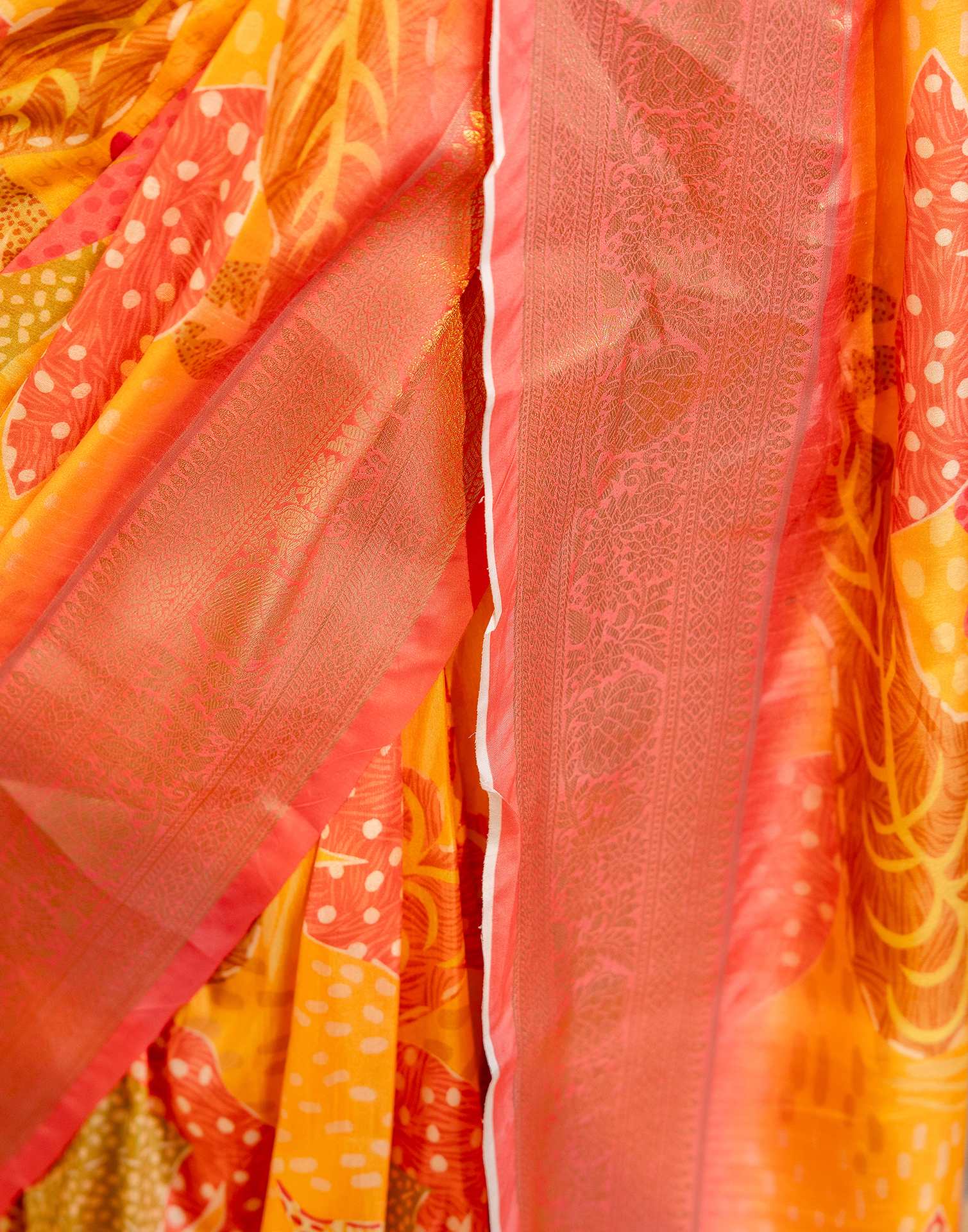 Ready To Wear Yellow Silk Printed Saree