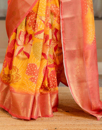 Ready To Wear Yellow Silk Printed Saree
